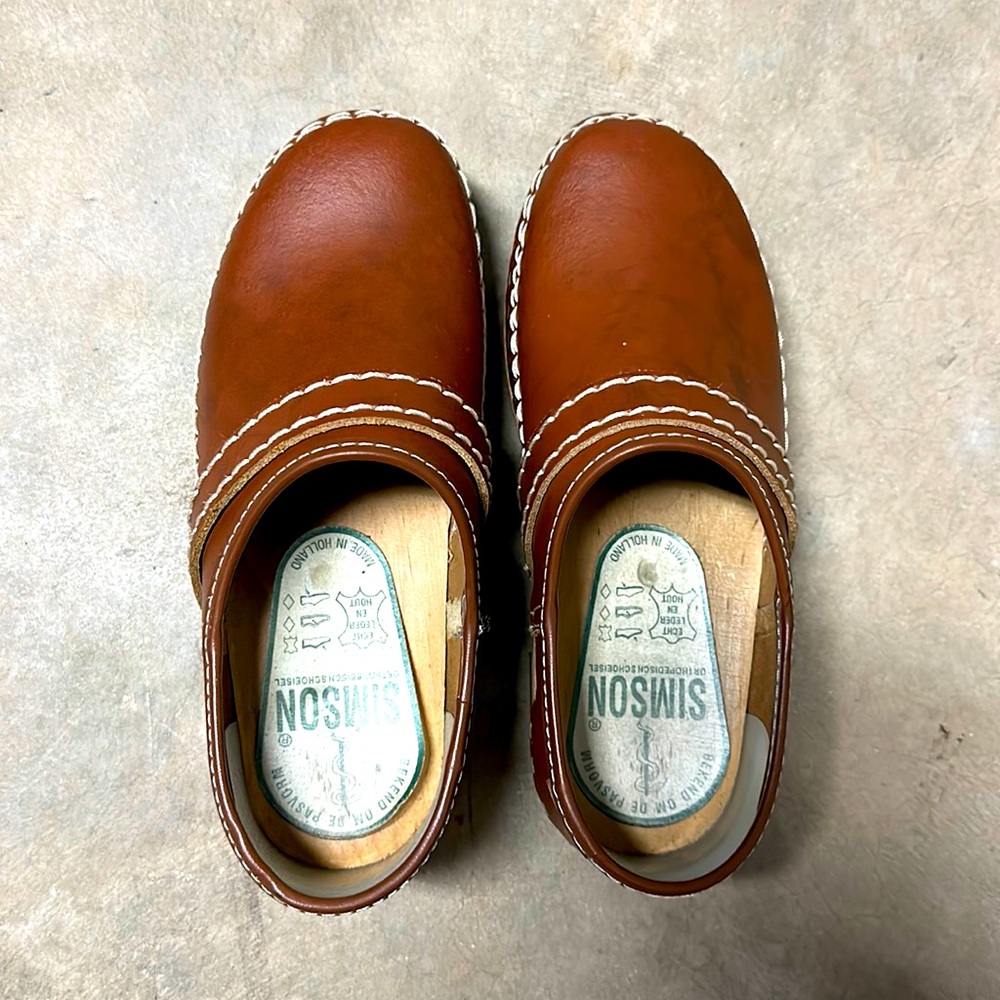 Simson Dutch Brown Leather Wood Clog Size 36